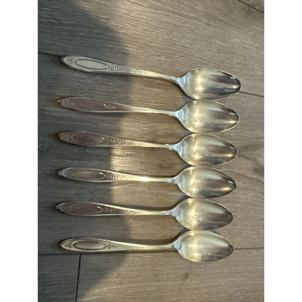 Vintage Oneida‎ Community Silverplate ADAM Oval Place Spoons Lot Of 6